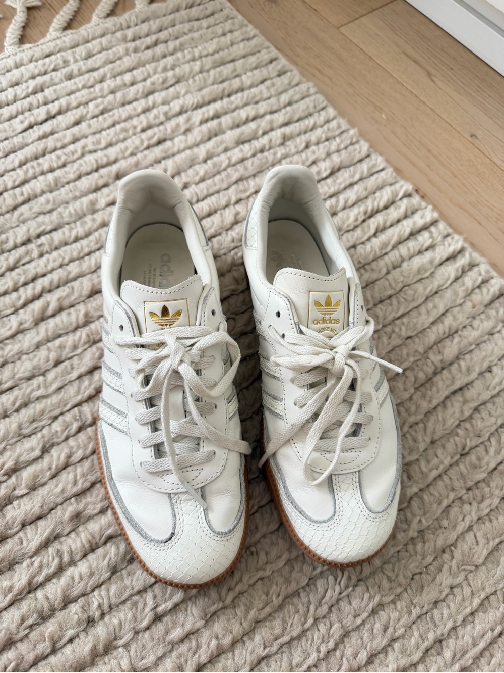 adidas Women’s White Leather Sneakers with Gold Logo